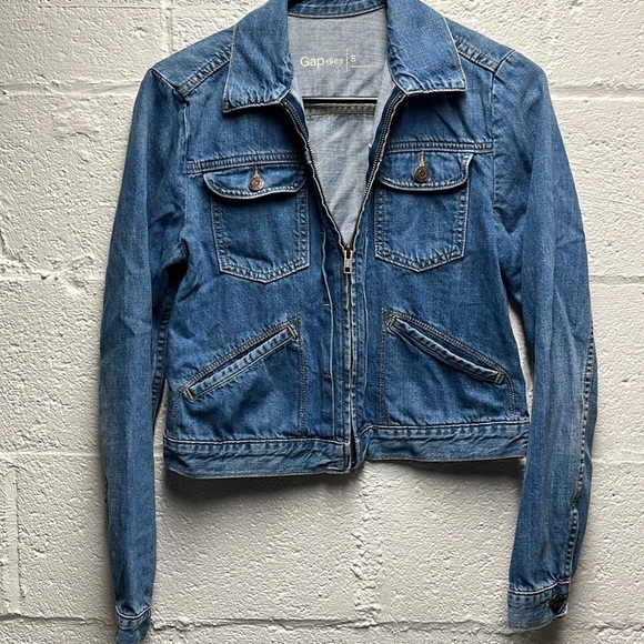 GAP Y2K 1969 cropped indigo wash full Zip Up Denim Jacket small - Picture 2 of 6